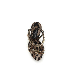 Dolce & Gabbana Brown Fabric Stiletto Heel Sandals