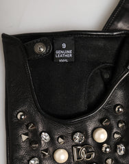 Dolce & Gabbana Black Embellished Wrist Length Mitten Women Gloves