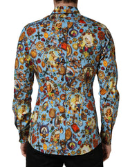 Dolce & Gabbana Blue Cotton Jewel Print Button Down GOLD Shirt