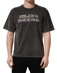 Dolce & Gabbana Gray Logo Embellished Men Crew Neck T-shirt