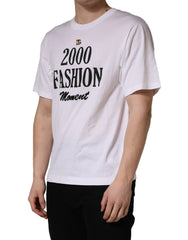 Dolce & Gabbana White Graphic Print DG Men Crew Neck T-shirt