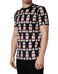 Dolce & Gabbana Black Bottle Print Cotton Crew Neck  T-shirt