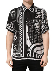 Dolce & Gabbana Black White Bandana Print Collared Shirt