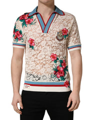 Dolce & Gabbana Beige Floral Tennis Club Lace Polo T-shirt