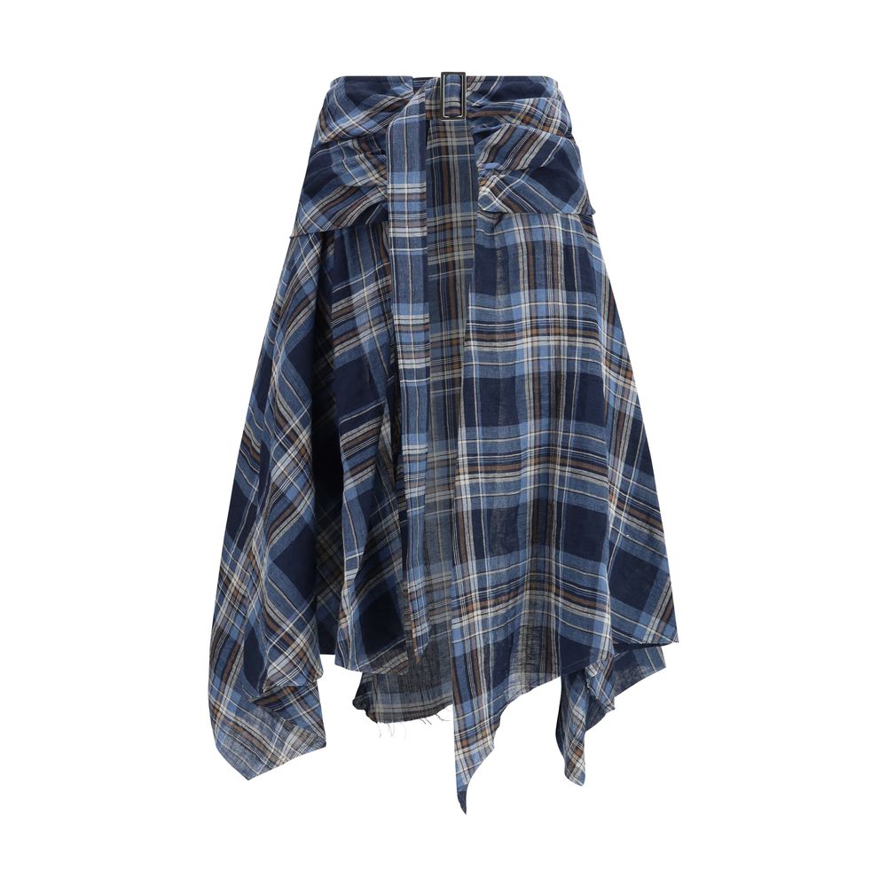 MARBELL Blue Linen Midi Skirt