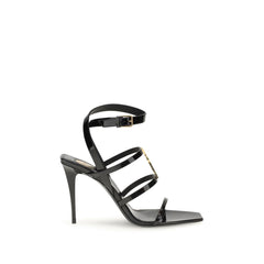 Saint Laurent Black Calf Leather Bos Taurus Stiletto Heel Sandals