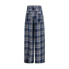 MARBELL Blue Linen Casual Pants