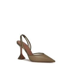 Amina Muaddi Brown Fabric Platform Pumps