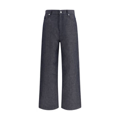 Fendi Blue Linen Relaxed Fit Jeans