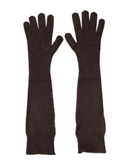 Dolce & Gabbana Brown Cashmere Knitted Elbow Length Mitten Gloves