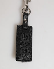 Dolce & Gabbana Black DG Logo Leather Silver Metal Keyring Men Keychain