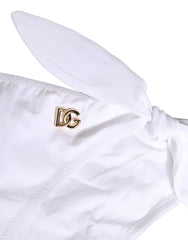 Dolce & Gabbana White Nylon DG Logo Plaque Bikini Bottom Swimwear
