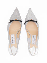 Jimmy Choo Silver Fine Glitter Amita 45 Slingback Pumps