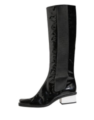 Dolce & Gabbana Black Patent Leather Knee High Boots Shoes