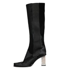 Dolce & Gabbana White Black Leather Knee High Boots Shoes