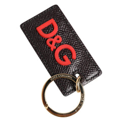 Dolce & Gabbana Black Calf Leather Logo Metal Ring Men Keychain Keyring