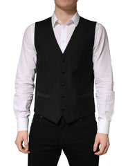 Dolce & Gabbana Black Wool Single Breasted Men Waistcoat Vest