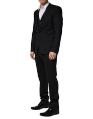 Dolce & Gabbana Black Wool 2 Buttons Formal 3 Piece Men Suit