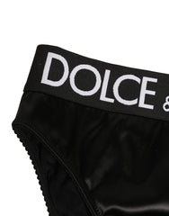 Dolce & Gabbana Black Satin High-Waist Brief Logo Women Underwear