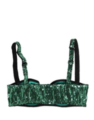Dolce & Gabbana Green Sequined Nyon Balconnet Bra Underwear