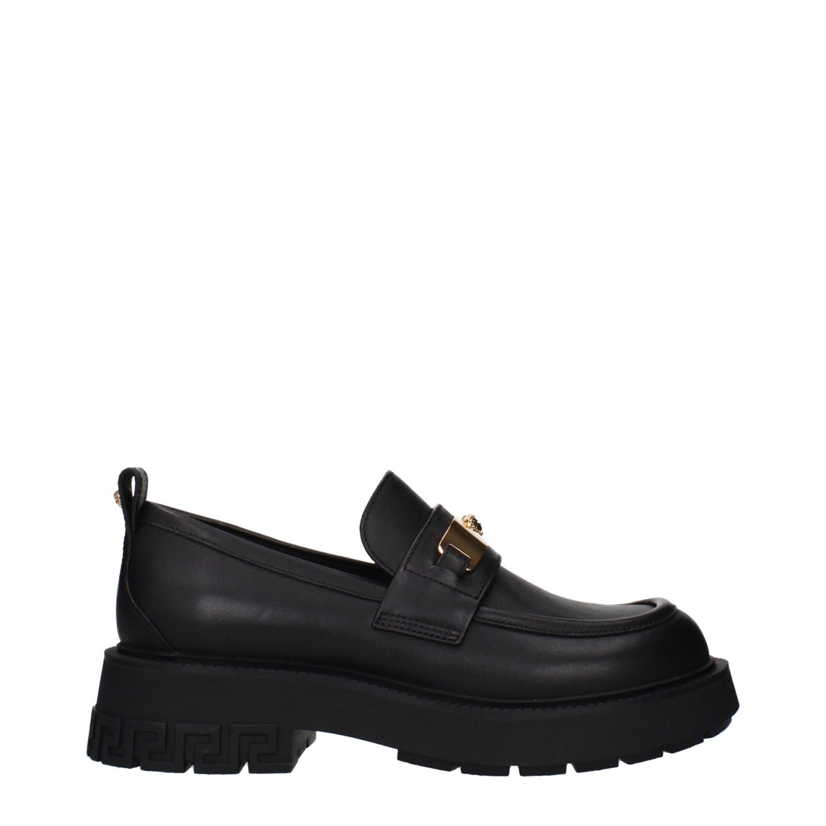 Versace Black Leather Slip-On Loafers