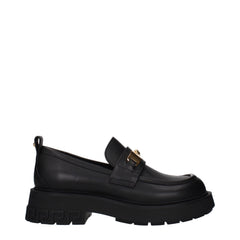 Versace Black Leather Slip-On Loafers