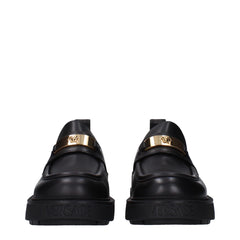 Versace Black Leather Slip-On Loafers