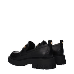 Versace Black Leather Slip-On Loafers