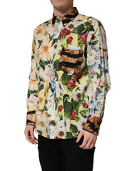 Dolce & Gabbana Multicolor Floral Animal Print Collared Shirt