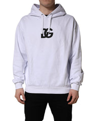 Dolce & Gabbana White Logo Print Cotton Hooded Sweatshirt Sweater