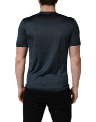 Dolce & Gabbana Dark Blue Silk Crew Neck Short Sleeve T-shirt