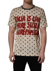 Dolce & Gabbana Beige Cotton Polka Dot Graphic Tee T-shirt