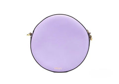 Versace Round Disco Lilac Pebbled Leather Camera Case Crossbody Bag Purse