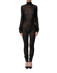 Dolce & Gabbana Black Nylon Sheer Turtleneck Jumpsuit Dress