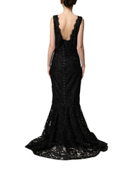 Dolce & Gabbana Black Lace Full Length Evening Gown Dress