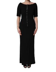 Dolce & Gabbana Black Silk Button Bodice Sheath Maxi Dress