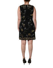 Dolce & Gabbana Black Sleeveless Floral Bead Embellishments Dress