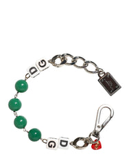 Dolce & Gabbana Silver Brass Chain Dice DG Logo EmbellishedCharm Bracelet