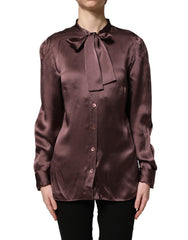 Dolce & Gabbana Violet Satin Long Sleeve Ascot Tie Shirt Top
