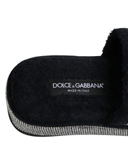 Dolce & Gabbana Black Crystal Embellished Platform Slides Shoes