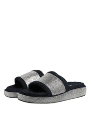Dolce & Gabbana Black Crystal Embellished Platform Slides Shoes