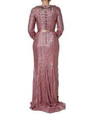 Dolce & Gabbana Pink Embellished Sequined Evening Gown Dress