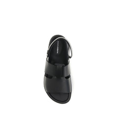Dolce & Gabbana Black Calf Leather Bos Taurus Flat Sandals