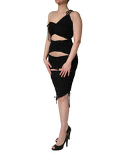 Dolce & Gabbana Black Jersey Calf Length Cut-Out Ruched Dress