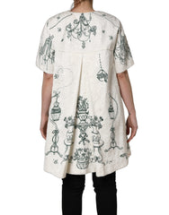 Dolce & Gabbana White Jacquard Garden Print Coat Jacket