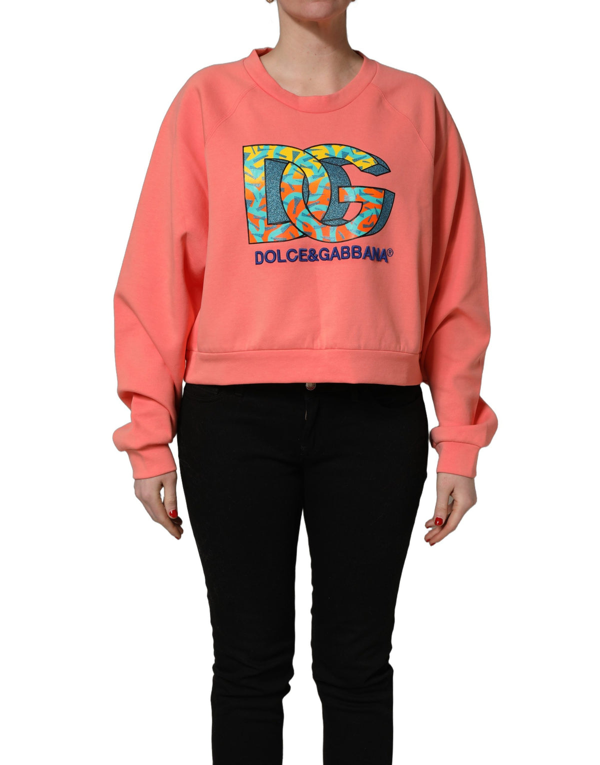 Dolce & Gabbana Pink Graphic Crew Neck Cropped Sweatshirt Sweater