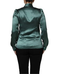 Dolce & Gabbana Dark Green Silk Satin Blouse Neck Tie Top