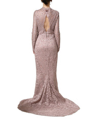 Dolce & Gabbana Pink Lace Long Sleeves Evening Gown Dress