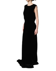 Dolce & Gabbana Black Viscose Velvet Floor Length Gown Dress