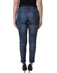 Dolce & Gabbana Blue Tattered Skinny Mid Waist Denim Jeans